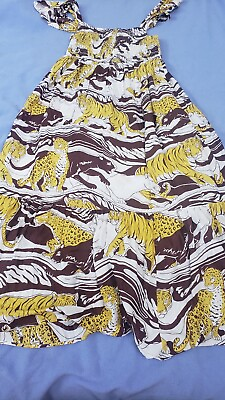 #ad NWOT Anthropologie Maxi Sundress Ruffled Smocked Animal Print Yellow $110 Sz S $65.00