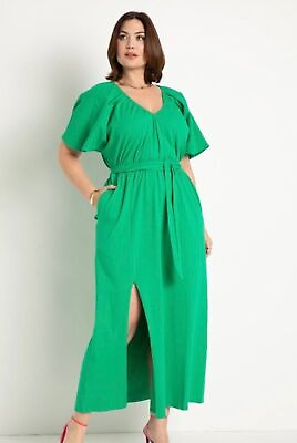 #ad Eloquii Knit Maxi Dress Slit Size 14 Bright Green Emerald Dolman Sleeve NWT $55.00