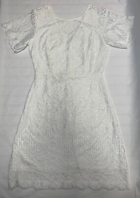 Women#x27;s Floral White Lace Short Sleeve Midi Cocktail Sheath Dress Size M $30.99