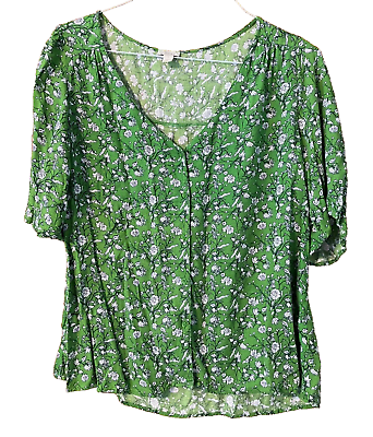 Nordstrom Hinge Women Blouse Top Shirt Green Size Large Floral Lightweight $11.96