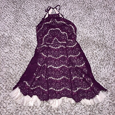 #ad Francesca#x27;s Boho Dress XS High Neck Maroon Lace $5.59