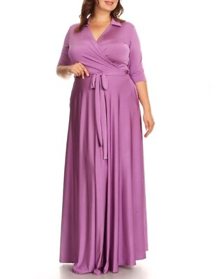 #ad Plus Size Light Purple Faux Wrap Maxi Dress $46.95