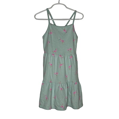 #ad Cat and Jack Dress Girls Small 6 6X Sundress Green Pink Flamingo Sleeveless Boho $7.93
