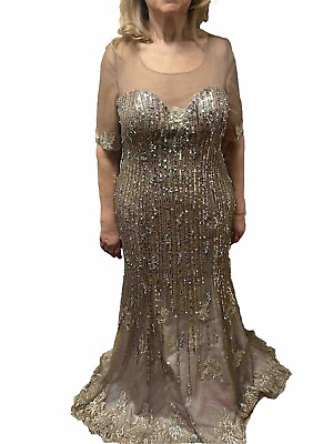 #ad Sarafia Haute Couture Dress Size 18 Gold Color Formal Long For Women Adjustable $600.00