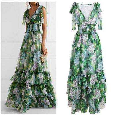 #ad Occident Womens Floral Long Dresses V Neck Sleeveles Runway Cake Dress Ball Gown $63.83