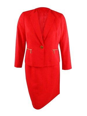#ad Le Suit Women#x27;s Plus Zippered Pocket Skirt Suit 14W Heartbeat Red $139.99
