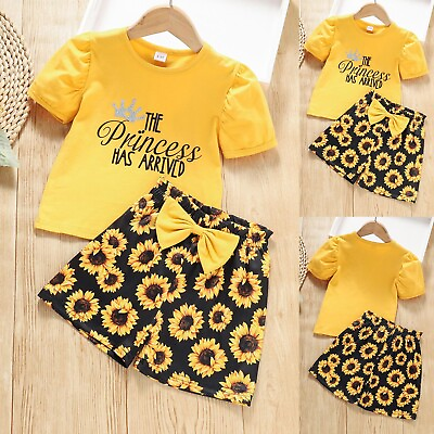 #ad Summer Girl Sunflower Pattern Shorts Crewneck Short Sleeve Bow Casual Home $20.01