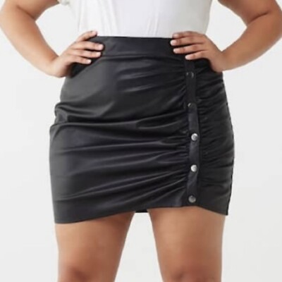 #ad Forever 21 Faux Leather Ruched Snap Button Detail Mini Skirt Plus Size 2X $14.00