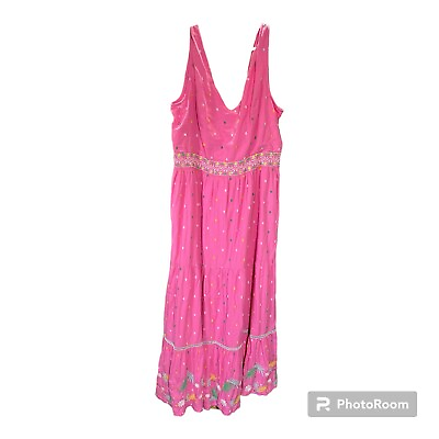 #ad Crown amp; Ivy Women’s Sleeveless Pink Boho Embroidered Maxi Dress 16 NEW $40.00