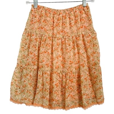 #ad Cherokee Midi Skirt Peach Color Size L 10 12 Girls Daisy Floral Pattern $25.00