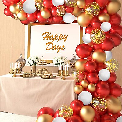 Balloon Garland Wedding Birthday Valentine#x27;s Party Red Gold Balloons Arch Kit $14.94