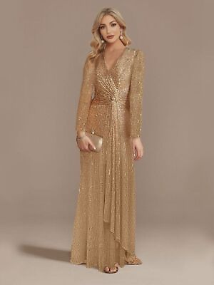 #ad #ad 2023 Luxury long sleeve V neck evening dress Party women#x27;s sequins dress $108.13