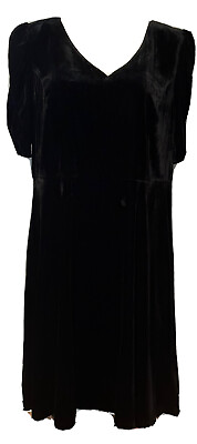 #ad #ad Talbots 20W Solid Black Velvet Cocktail Dress Short Sleeve MIDI Fit and Flare $118.30