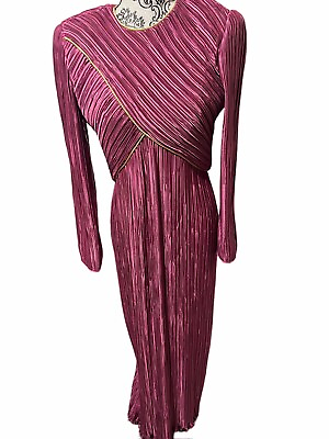#ad George F Couture Vintage Pleated Maxi Evening Dress Size 12 Plum Purple Gold $89.99