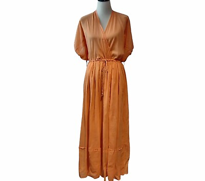#ad Free People Womens Peach Orange Crossover Open Back Drawstring Maxi Dress XS $29.87