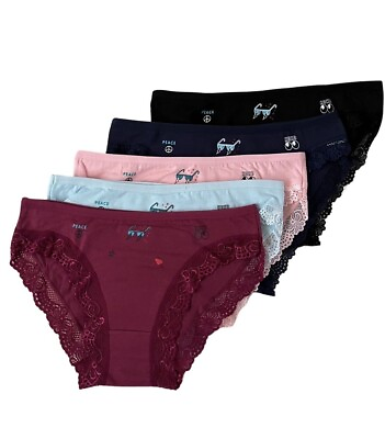 #ad NEW 5 Women Bikini Panties Brief Floral Lace Underwear Size M L XL 6865 $10.99