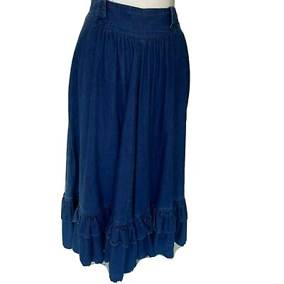 #ad Circle T By Marilyn Williams Womens Skirt Size Small Blue Denim Back Zip Ruffle $41.98