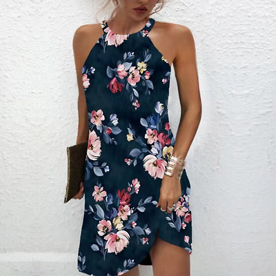 #ad #ad Women Summer Sexy Boho Floral Halter Neck Dress Ladies Holiday Beach Sun Dresses $30.54