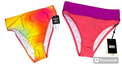 #ad LOT OF 2 DKNY amp; Salt Cove High Cut Bikini Bottoms Pinks Colorful Size S NWT $12.99