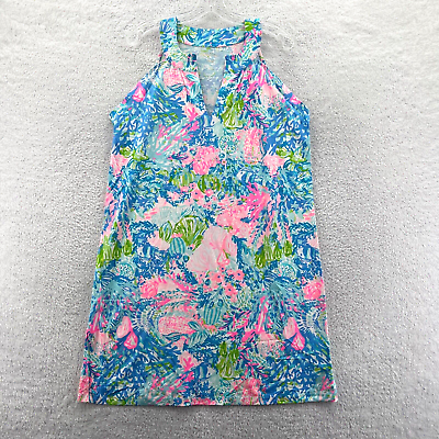 #ad Lilly Pulitzer Tank Dress Large Womens Ross Shift Fished My Wish Blue Summer Art $39.89