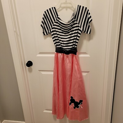 Pink Poodle Skirt Dress Up Adult Size 10 12 1950#x27;s Halloween Costume Play Belt $22.50