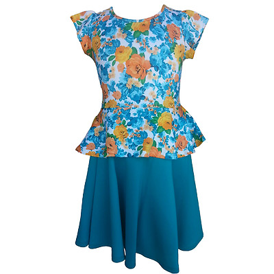 #ad Girls Fancy 2 Piece Set 1474 TEL Floral Top amp; Teal Skirt Sizes 2 to 14 $14.99