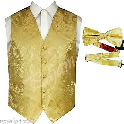 GOLD XS to 6XL Paisley Tuxedo Suit Dress Vest Waistcoat amp; Bow tie Wedding Prom $29.16