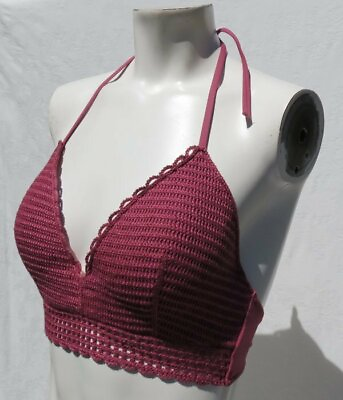 NEW $32 SHADE amp; SHORE Target Padded Crochet Halter Swimsuit Bikini Bra Top M 36B $19.99