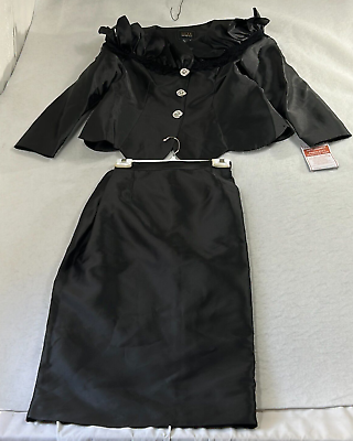 #ad Luxe 2 Piece Skirt Suit Especially Yours Black Scalloped Hem Womens Size 16W $79.99