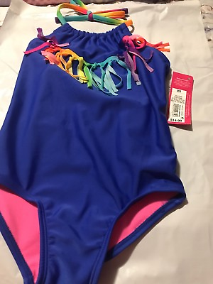#ad NWT Girls XS 4 5 Blue Swimsuit With Fringe $15.00