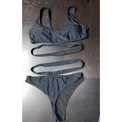 #ad RomWe Black Strappy Bikini Swim Bathing Suit Set Women#x27;s Size Large $10.80