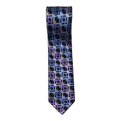 #ad Robert Talbott Mens Extra Long Fine Silk Best Of Class Black Geometric Tie EUC $17.75