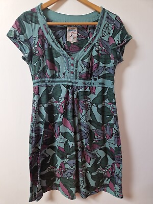 #ad Mantaray Flower Leaf Print Summer Pretty Dress Size 12 GBP 22.99