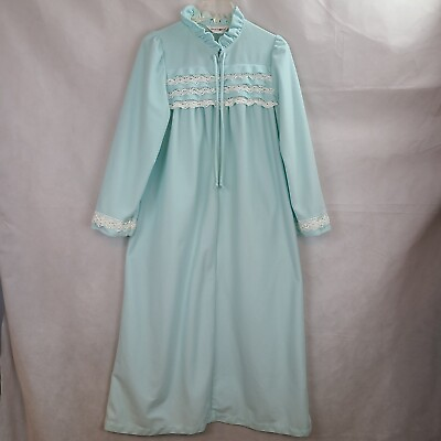 #ad Apostrophe Sears Women#x27;s M Light Blue Fleece Long Half Zip Nightgown Robe $19.99