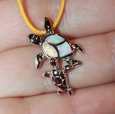 #ad fire opal necklace pendant gemstone silver jewelry cocktail petite Sea Turtle T4 $13.58