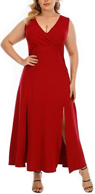 #ad GXLU Women#x27;s Plus Size Maxi Dresses Sleeveless Deep V Neck Front Split Party Coc $78.05