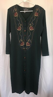 Vintage Carole Little Dress Womens M Stretch Sweater Dress Embroidered Boho $52.00