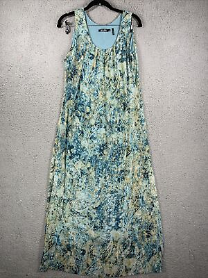 NicZoe Paisley Sleeveless Maxi Dress Petite L Chiffon Blue Pleated Scoop Neck $24.99