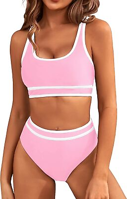 #ad BMJL Women#x27;s High Waisted Bikini Sets Sporty Two Piece Swimsuit Color Block Chee $98.20