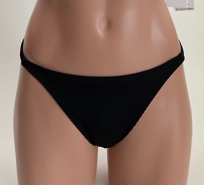 #ad Calvin Klein Swimwear Women UPF50 Ribbed Bikini Bottom Black XS NWT $14.99