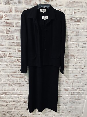 #ad Vintage Donna Ricco 8 Black 2 Piece Maxi Dress Suit Textured Stretch VGC $29.99