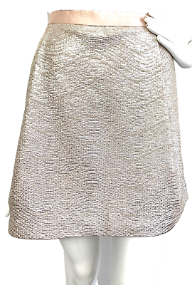#ad NEW Tory Burch Kathleen Skirt Metallic Wave Weave Mid Rise Pockets Gold M $295 $59.95