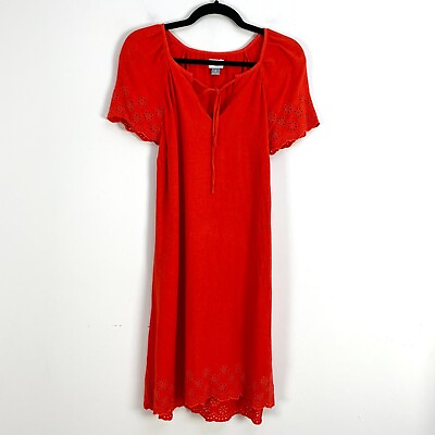 #ad OLD NAVY Womens Size Small Red Orange Eyelet Boho Dress Short Sleeve $19.99
