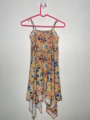 #ad Walking On Sunshine Asymmetrical Summer Dress Girls Size Large 12 Mustard Floral $6.49
