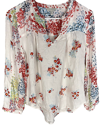 LUCKY BRAND Blouse Size Medium V Neck Semi Sheer Floral Top Shirt Boho Spring $15.95