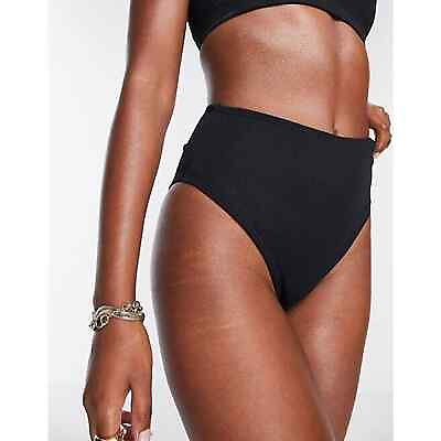 #ad Topshop NWT Women#x27;s Ribbed High Waisted Bikini Bottoms Black Size 4 $11.06