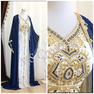 #ad SALE New Moroccan Dubai Kaftans Farasha Abaya Dress Very Fancy Long Gown MS 458 $77.99