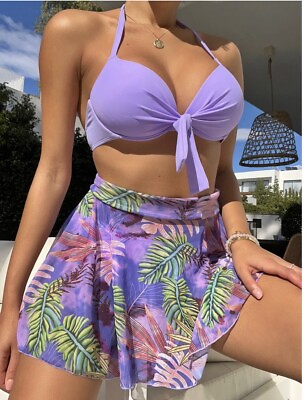 #ad Sexy 2 Piece Bikini With Printed Beach Skirt Size XL $25.00