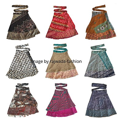 #ad Vintage Silk Sari Magic Wrap Around Women Mini Skirt Dress Wholesale Lot Indian $83.78