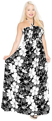 LA LEELA Beach Cover Up Long Tube Dress Women#x27;s Halter Neck Black 3510 One Size $36.99